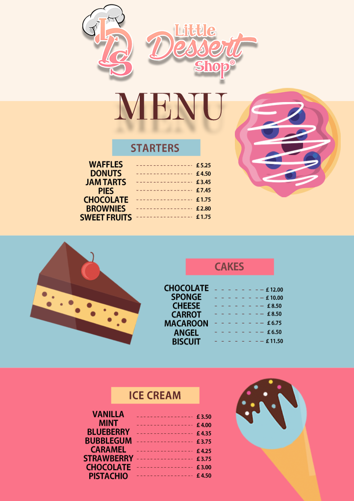 Desert Shop Menu
